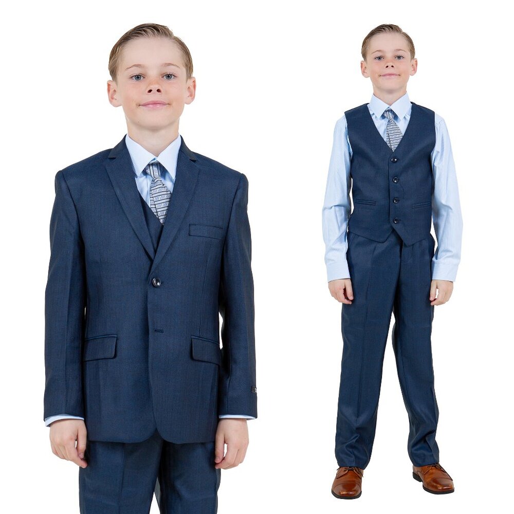 Boys Sharkskin 5pc Navy Suit Set by Tazzio